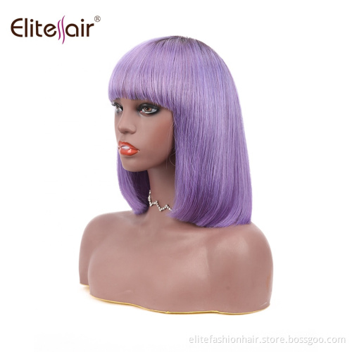 12-16 inch Straight Glueless None Lace Front Machine Made Bob Wigs Short Bob Wigs Human Hair Wigs with Bangs for Black Women